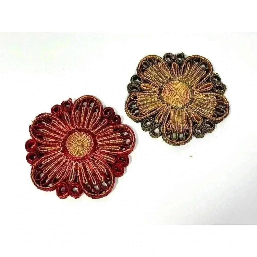 Vtg Staw Rattan Woven‎ Kitchen Trivets Braided Boho Multicolor 8
